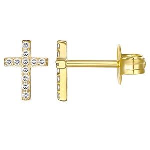 Cross Stud Earrings Gold Plated Stainless Steel Cubic Zirconia